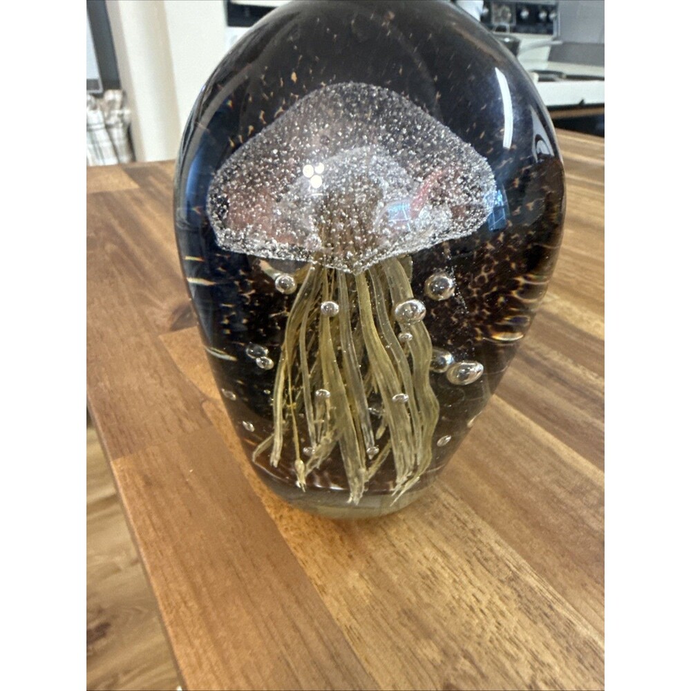 Jellyfish Blown Glass Paperweight W/Controlled Bubbles 5" Tall